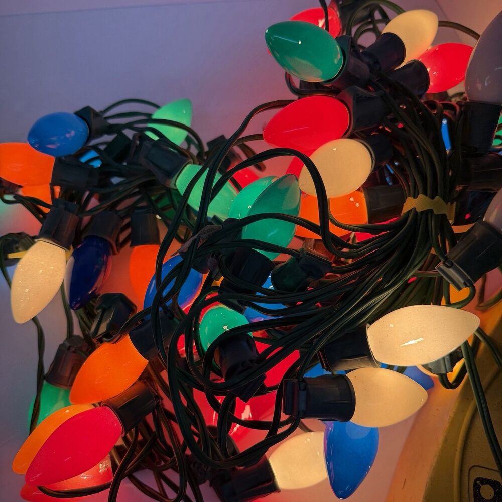 C7 Christmas Lights 3 Strand Lot Multicolor Bulbs Retro Holiday Tested Working